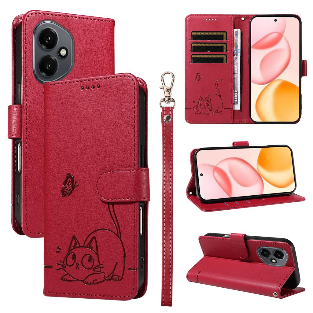 Для Honor 400 5G (Глобальный) Чехол Кошачий узор Тиснение Кожаный Чехол для телефона с ремешком на запястье