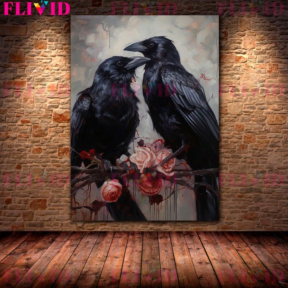 Gothic Raven And Skull Dark Academia Vintage Wall Art Canvas Painting Botanical Skeleton Painting Witchcraft Art Poster Print No Frame