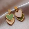 Asymmetrical Earring White Green Heart Exquisite Elegance Party Contracted Heart Drop Earrings Dating