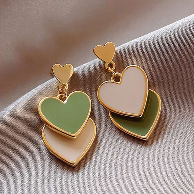 Asymmetrical Earring White Green Heart Exquisite Elegance Party Contracted Heart Drop Earrings Dating