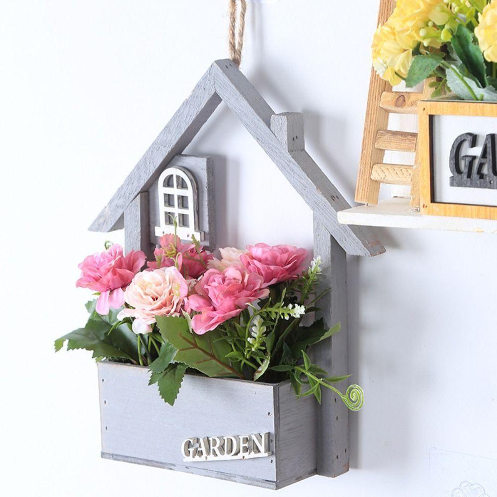 Wooden Pendants Wall Hanging Flower Basket Wall Mounted Artificial Flower Display Stands  Outdoor