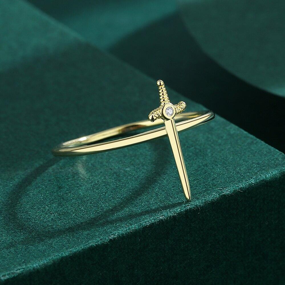 Креативные 18-каратные золотые, серебряные парные кольца с крестом и мечом для женщин, круглые полные бриллианты, оригинальные стерлинговые серебряные ювелирные изделия в подарок на свадьбу