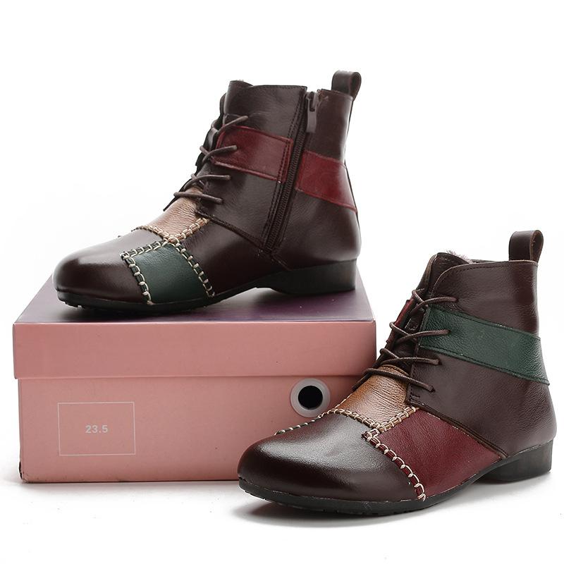 Зимние ботинки на платформе для женщин с теплой меховой подкладкой, ботильоны на толстом блочном каблуке с молнией, женские нескользящие короткие ботинки для ходьбы на шнуровке