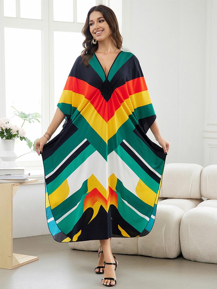 EDOLYNSA Плюс размер кафтан разноцветное летнее длинное пляжное платье женская домашняя одежда наряд купальный костюм накидка свободный кафтан