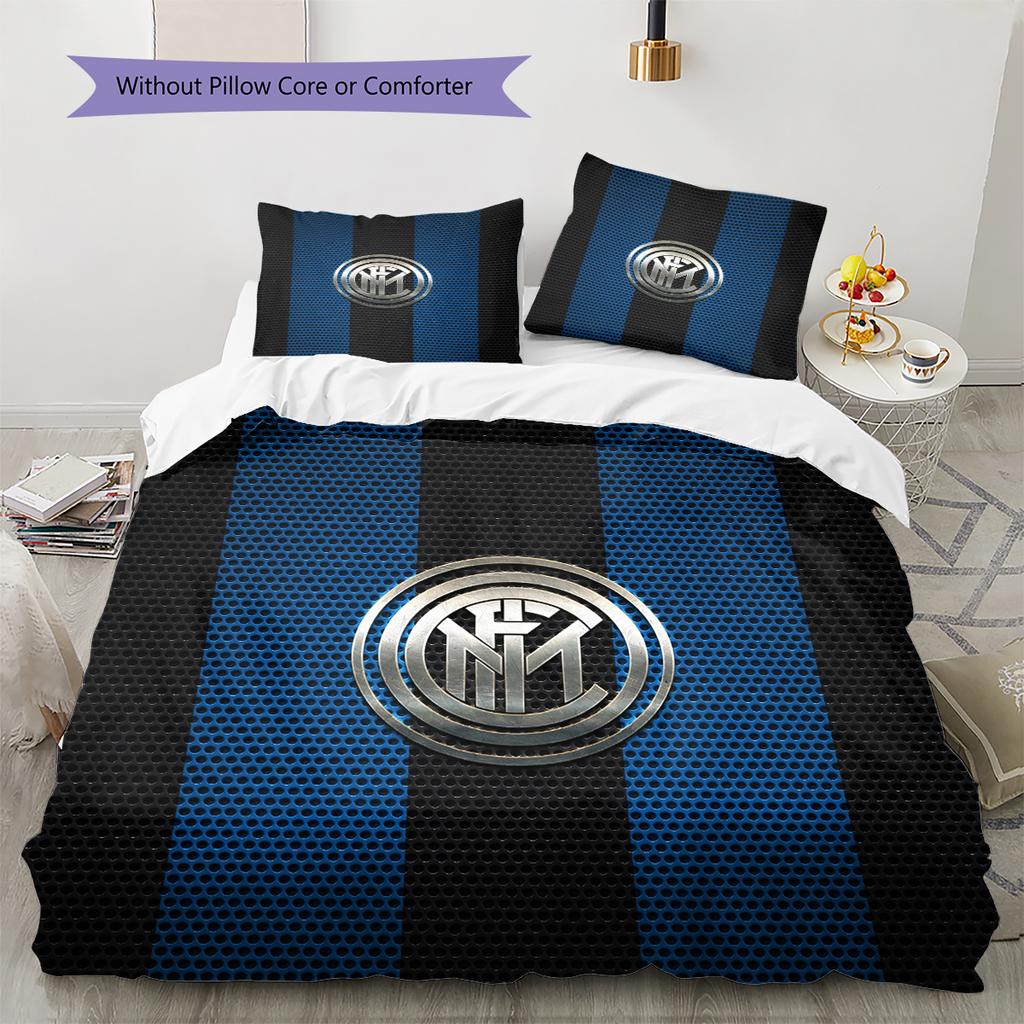 Постельное белье с узором ФК Интер Милан Декор для дома Подарок на день рождения (1 пододеяльник + 2 наволочки, без наполнителя)
