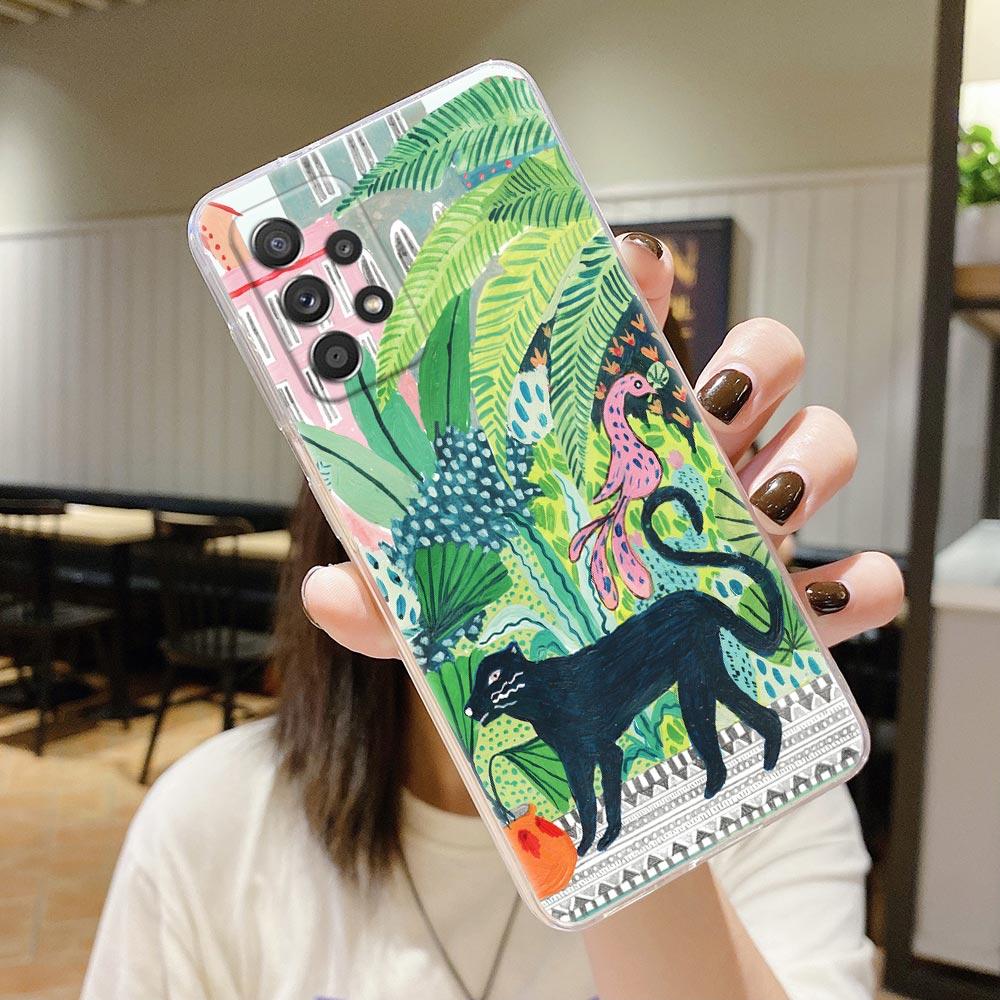 Оригинальный прозрачный чехол с принтом животных джунглей для Samsung Galaxy A54 A55 A53 5G Чехлы A52 A23 A13 A32 A33 A73 Мягкая крышка Ленивец Леопард