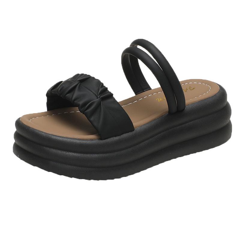 2025 Summer Thick-soled Cool Slippers for Women To Wear National Style High-end One-word Drag L Women's Shoes Platform Trend