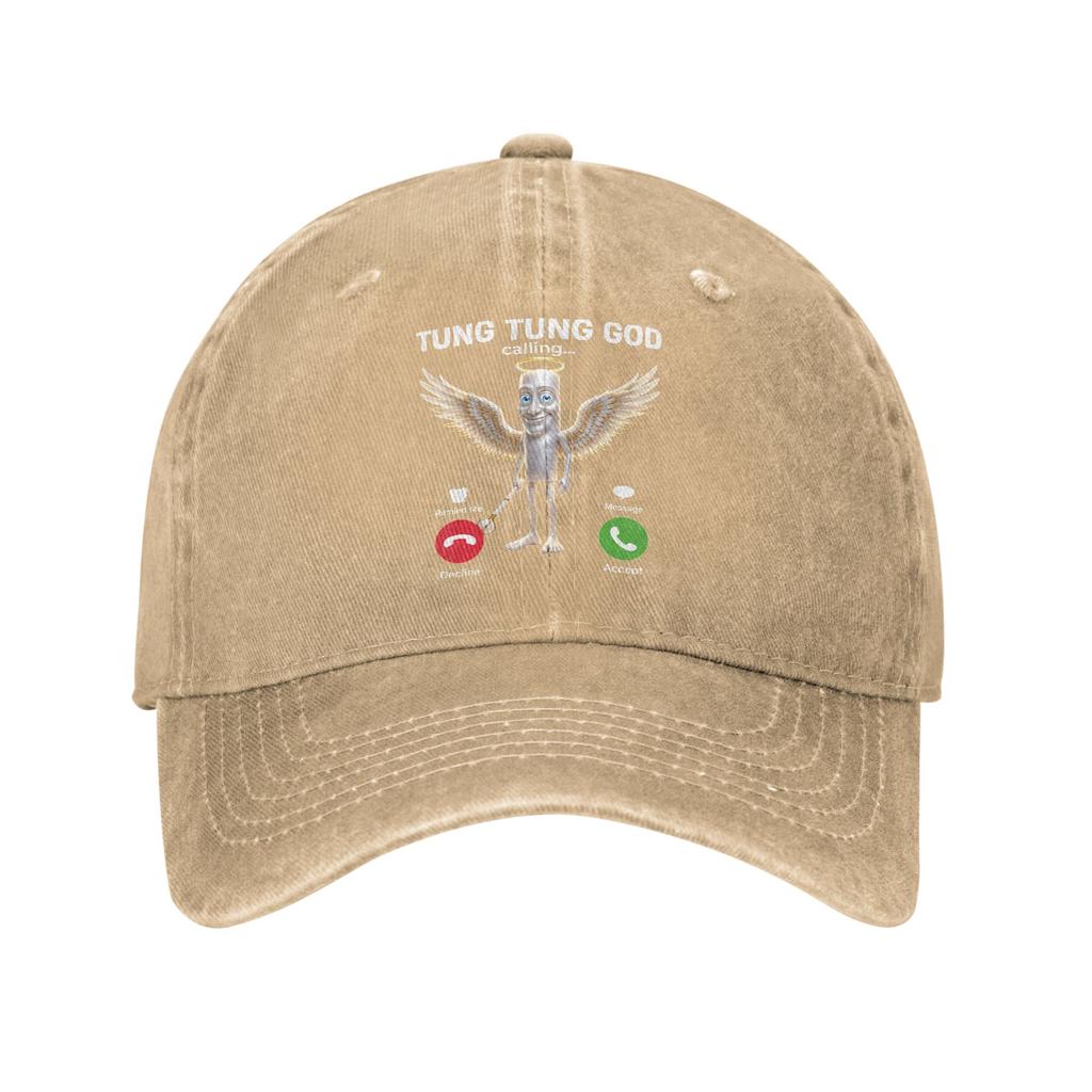 Angel Tung God Sahur Brainrot Unstructured Baseball Cap Distressed Washed Meme Phone Calling Headwear Travel Adjustable Hat