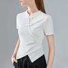New Chinese Short-sleeved T-shirt for Women's Summer New Style Stand Collar Button Chinese Style T-shirt with Irregular Waist-removing Top