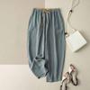 Summer Retro Cotton Linen Loose Harem Pants Elastic Drawstring Waist Casual Pants Basic Versatility Wide-leg Ankle-Length Pants