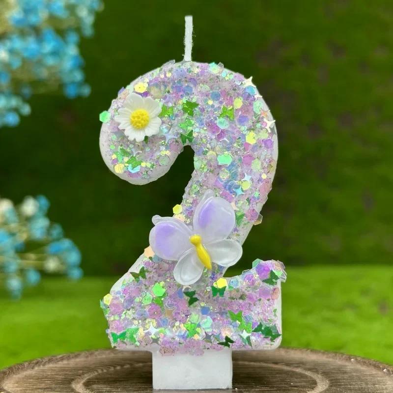 2026 New 0-9 Digits DIY Birthday Candles Butterfly Flowers Children's Birthday Girls Number Cake Decorations Candle Room Decor