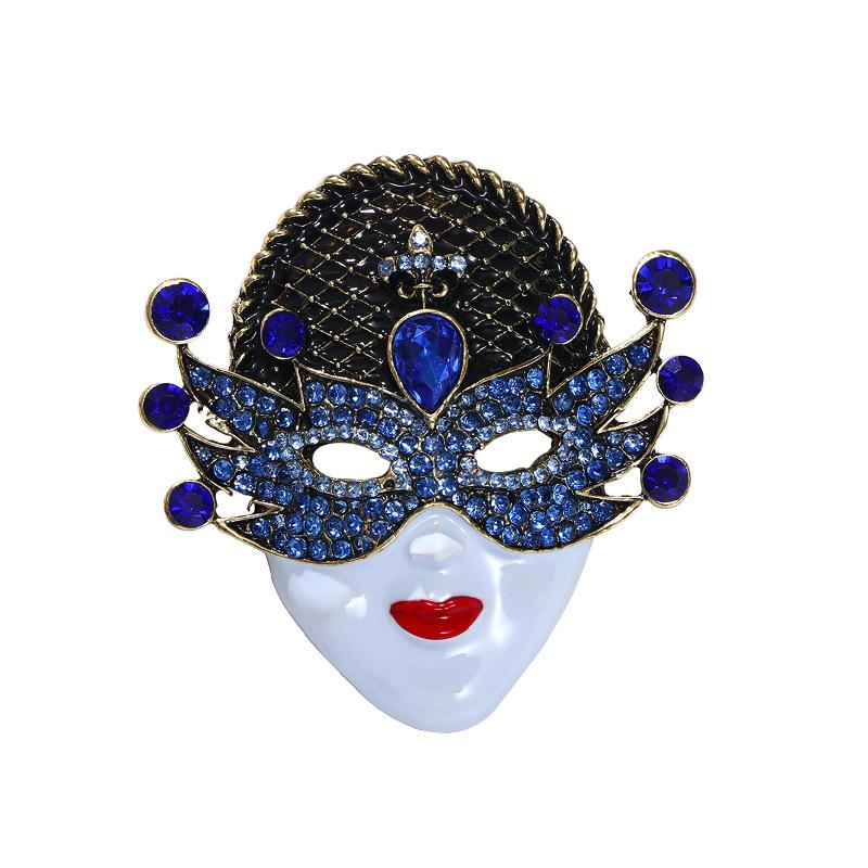 Face Mask Retro Brooch Women'S Versatile Ancient Coat Ornament Pin Diamond High-End Corsage