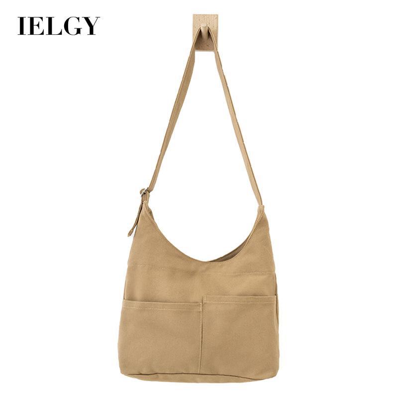 IELGY Large-capacity multi-pocket Japanese style simple messenger canvas bag women