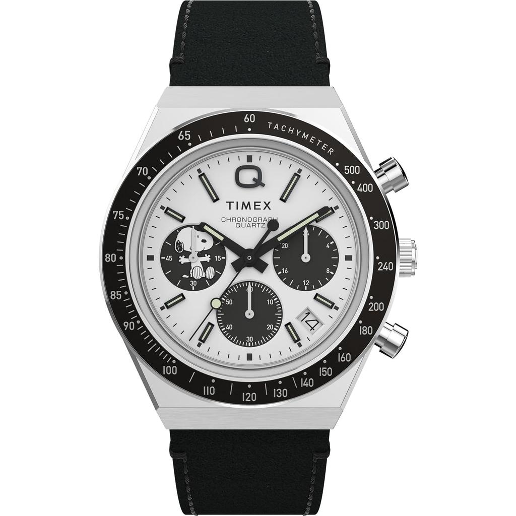 Мужские часы Timex Peanuts Q 40 мм - Черный ремешок Белый циферблат Корпус из нержавеющей стали