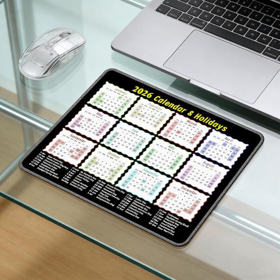 2026 Desk Calendar Mouse Pad Non-Slip Practical Date Planner with Full Year Layout & US Holidays Office Computer Mat for Home Office