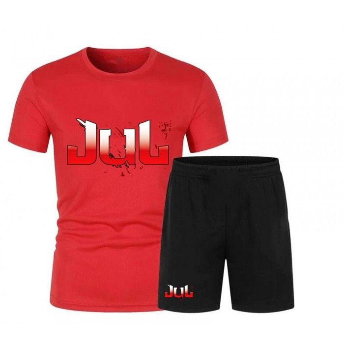 JUL Men's Red Custom T-Shirt and Shorts Set - - Red