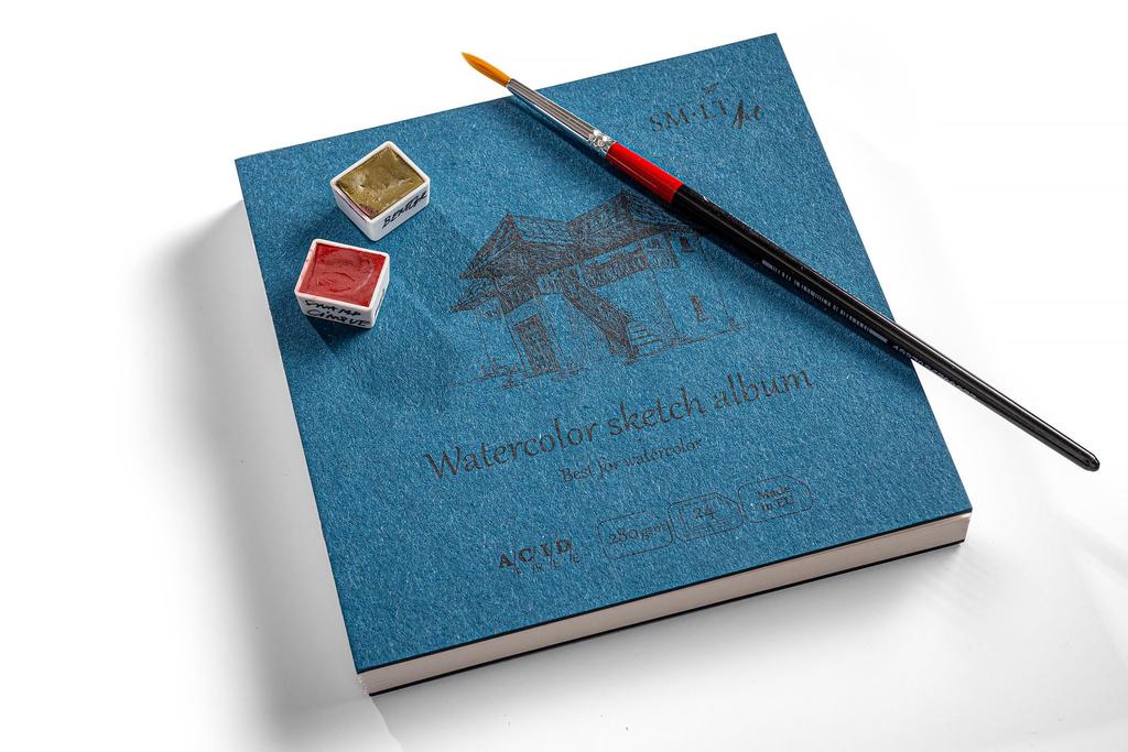 Аутентичный скетчбук для акварели Премиальная акварельная бумага Переплет вразворот Размер 140 x 140мм SM•LT
