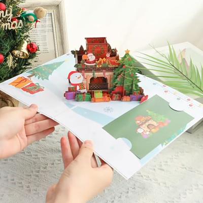 3D Рождественская открытка-камин, всплывающая праздничная открытка для праздничных пожеланий, уютное праздничное украшение дома