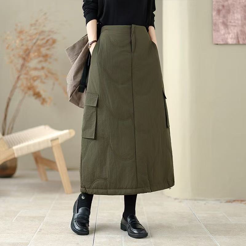 Cotton Padded Plus Size High Waist Vintage Spring Autumn Winter Casual Loose Long for Woman Skirts Womens Skirt