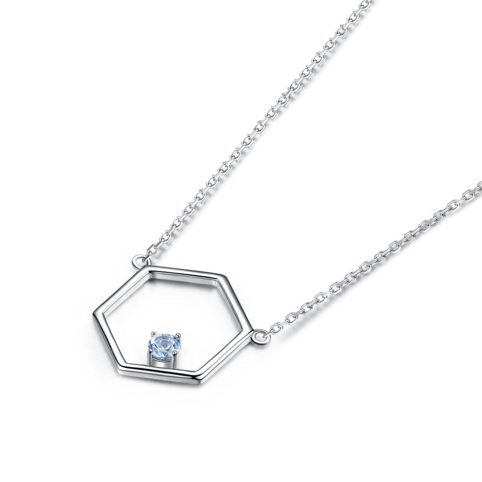 Hollow Hexagon Amethyst Real 925 Sterling Silver Necklaces For Women Various Gemstone 925 Silver Jewelry Long Necklace