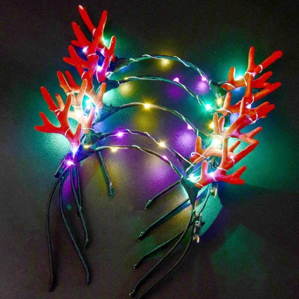 Plastic LED Glow Headband LED Lights Luminous Deer Horn Hair Band Flashing Headband  Children Toys