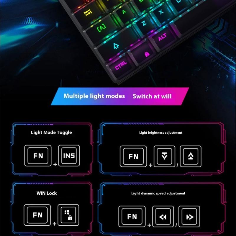 Механические клавиатуры с проводным подключением, RGB-подсветка светодиодами и колпачками из ABS, синие переключатели для игр