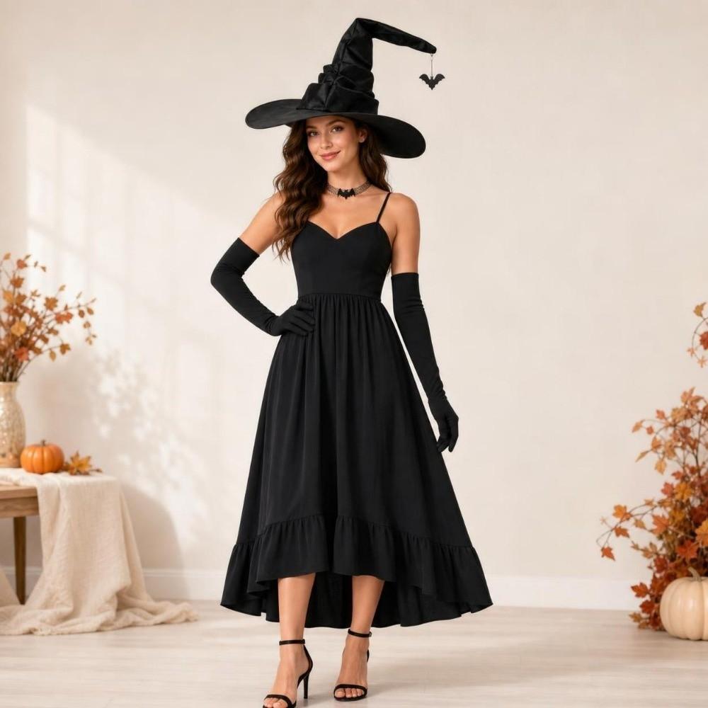 3/4pcs Spider Witch Hat Gloves Curved Brim Halloween Cosplay Outfit Witch Costume Halloween