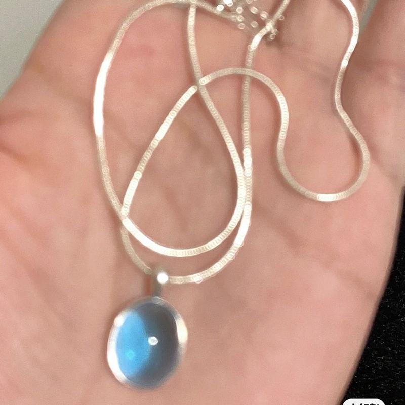 Простое Ретро Овальное Аквамариновое Ожерелье Роскошное Ожерелье Змеиной Цепи Ювелирные Подарки