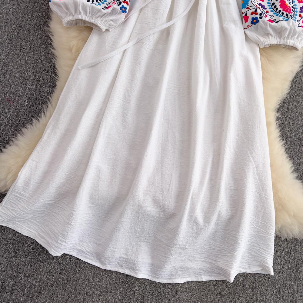 RUGOD Богемное свободное платье трапециевидной формы с кружевной талией и вышивкой на талии, большое свободное длинное платье для морского отдыха, летнее платье