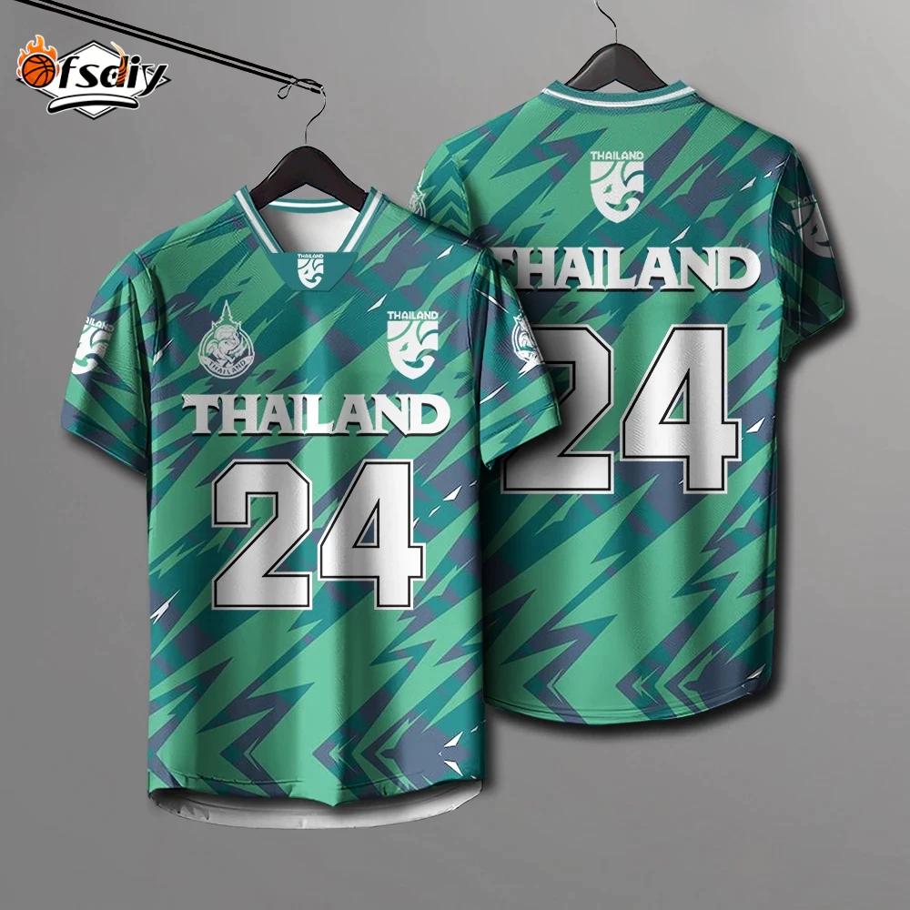 THAILAND Football Soccer V Neck Color Vintage Shirt National Elephant Logo Badge Unisex Men Women Training JERSEY Print Quick Dry Short Sleeve Uniform