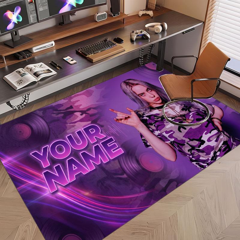 Custom Rug Billie Eilish Pattern Print Name Text Soft Non‑Slip Floor Carpet for Home Indoor Decoration