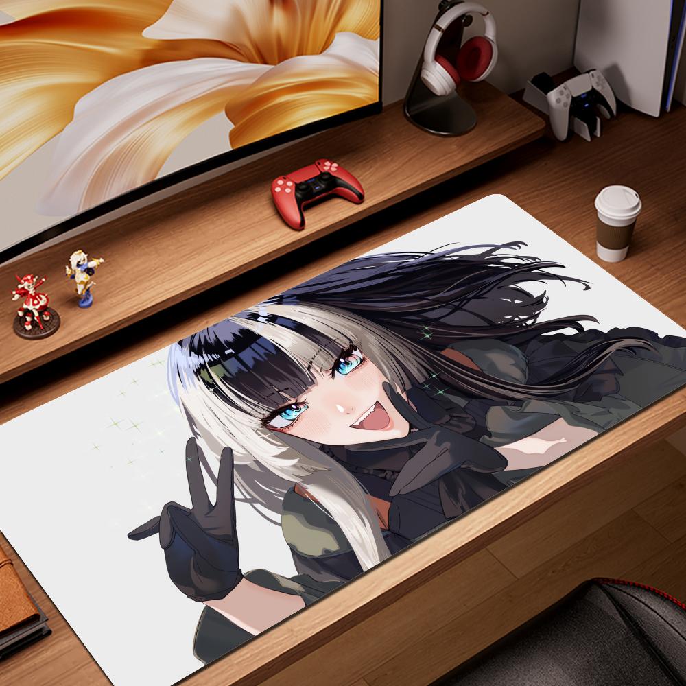 Gaming Mouse Pad Large Desk Mat Antislip Base Stitched Edges Black and White Manga Style Anime Girl Extended Keyboard Pad