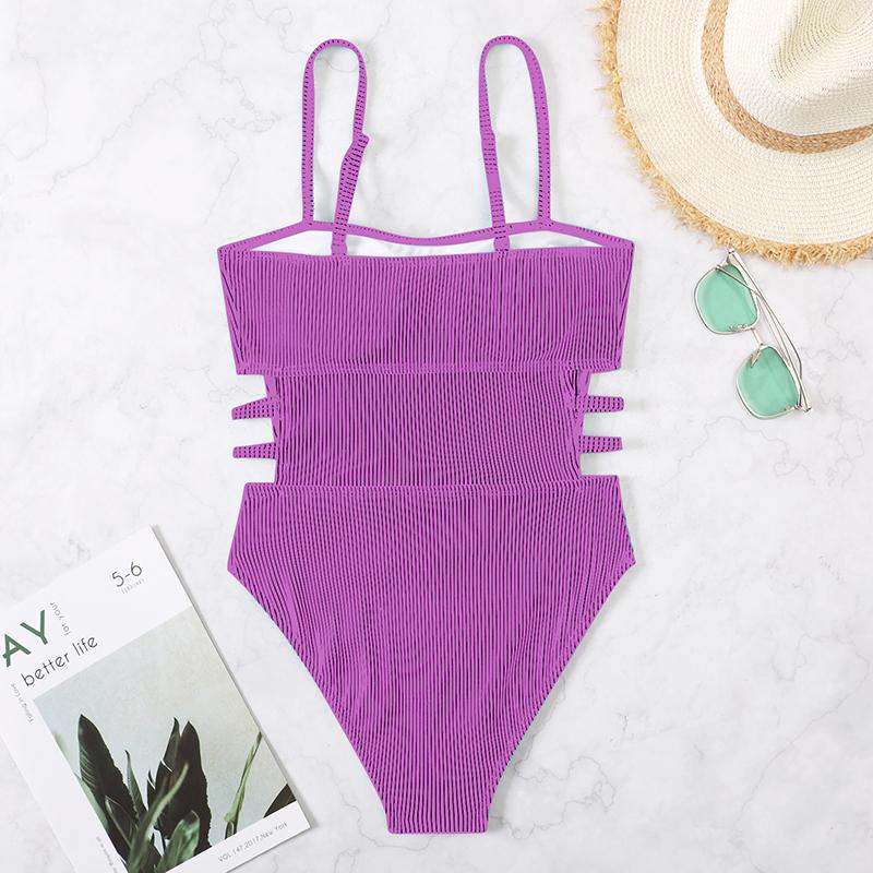 Sexy Ribbed One Piece Swimsuit Solid Swimwear Women 2022 Cut Out Monokini High Cut Swimming Suit For Women Bathing Suits