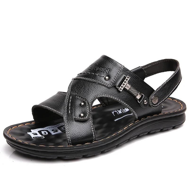 Men's Summer New Sandals Men's Leather Sandals Adult Thick-soled Beach Shoes Non-slip Open-toed Sandals Men's Slippers Outdoor