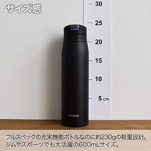 Бутылка для воды Tiger 600 мл Кружка Sahara из нержавеющей стали Бутылка One Touch Lightweight Ebony Black MCX-A602KE