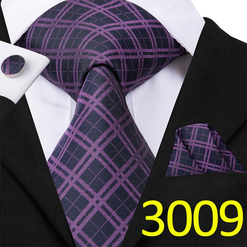 Hi-Tie Plaids&Checks Necktie Handkerchief Cufflinks Set Tartan Necktie for Business Party