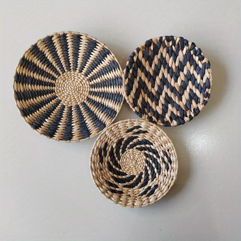 3Pcs Black Wavy Wall Decoration Handmade Wavy Rattan Wall Hanging Suitable for Kitchen, Bedroom, Dining Room, Living Room