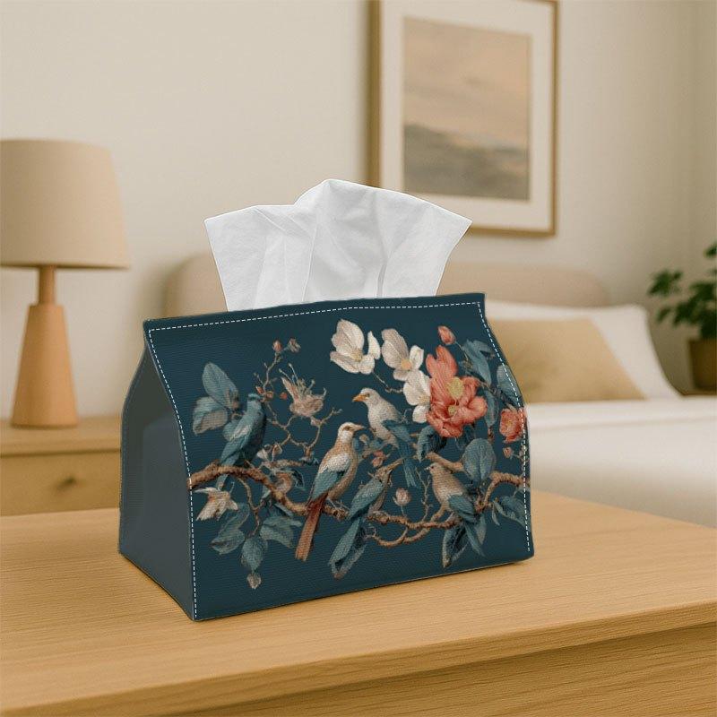 1pc Tissue Box Holder Features a Classic Design with Birds Sitting on Branches Adorned with Flowers - A Versatile Napkin Dispenser Suitable for Home G