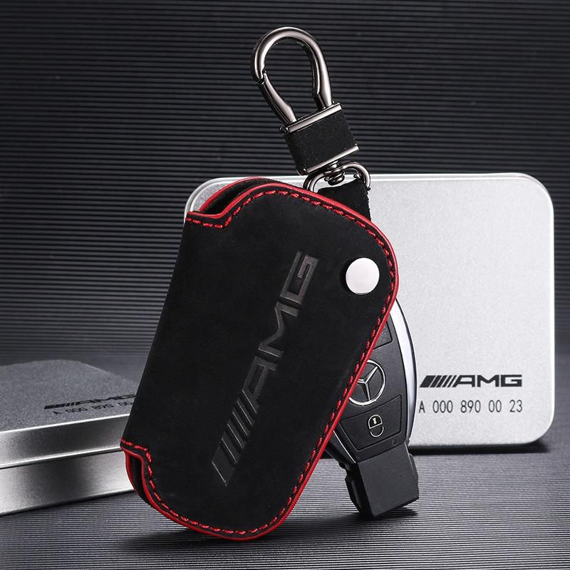 Car Logo Key Case Key Fob Cover Leather Shell Bag Wallet Keychains For Mercedes Benz AMG W204 W205 W212 W213 W222 x153 W176 W177 w3