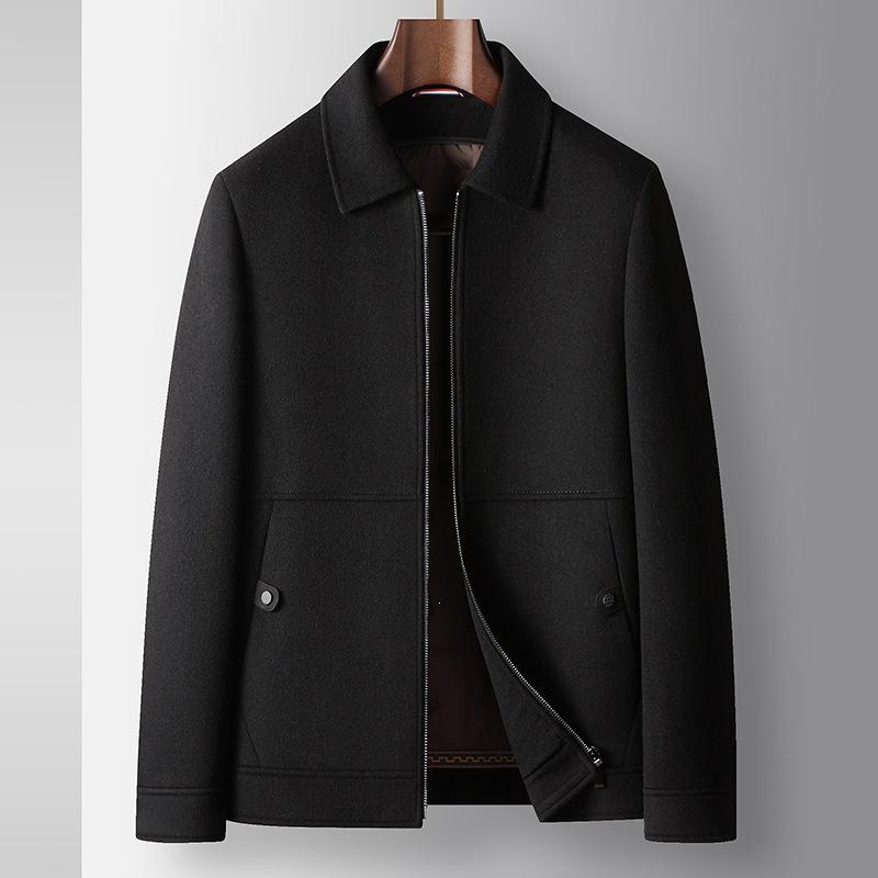 Men's 2025 Short Lapel Wool Jacket with Detachable Goose Down Liner - Light Luxury for Middle-aged & Youth, Warm Business Outerwear