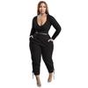 European & American Plus Size V-Neck Solid Color Casual Two-Piece Legging Suit for Women