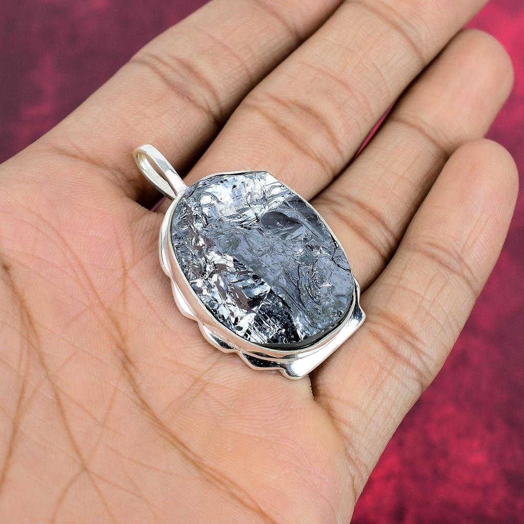 Shungite Pendant, 925 Solid Sterling Silver Gemstone Jewelry, Handmade Pendant, For Thanksgiving