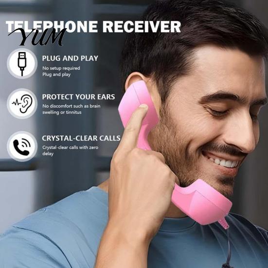 Long Cord Telephone Handset Vintage Receiver for Cell Phone, 3.5mm Type-C Wired Universal Retro Phone Handset, Smartphone Handheld Accessory