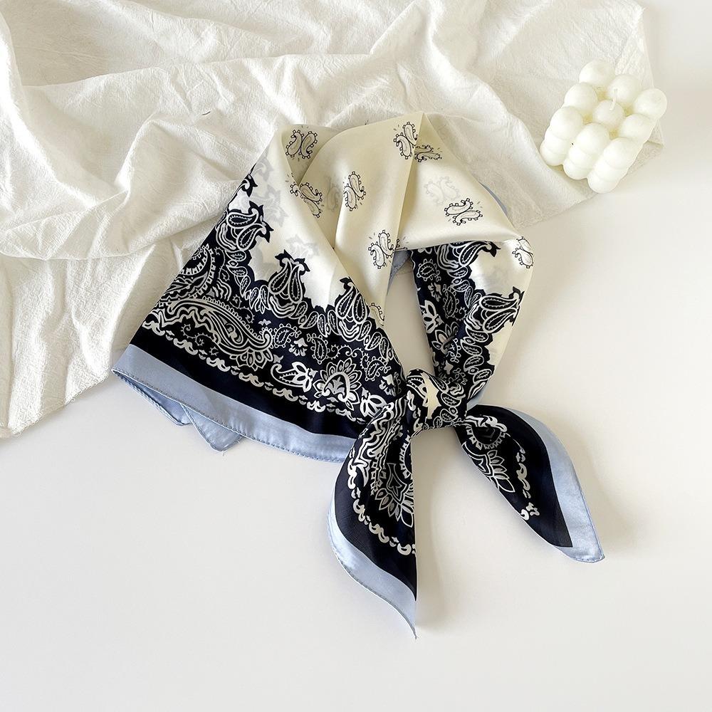 Soft Silk Square Scarf Floral Print Neckerchief Shawl Luxury Headband Scarf  Headwear Accessory