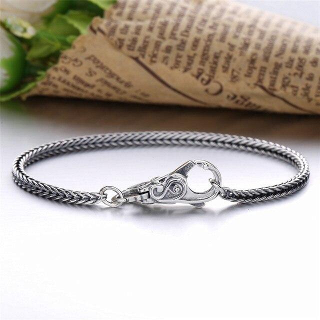Настоящее серебро 925 пробы, серый браслет в винтажном стиле для унисекс, европейские популярные ювелирные изделия DIY, браслет с пряжкой сливового цвета