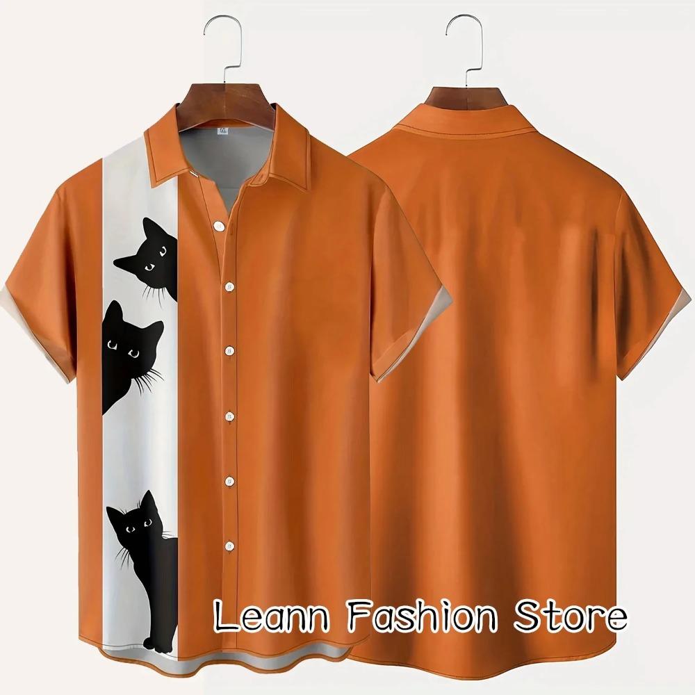 Гавайская рубашка летняя с коротким рукавом 3D-принтованный узор повседневная отпуск лацкан кнопка мужская одежда уличная