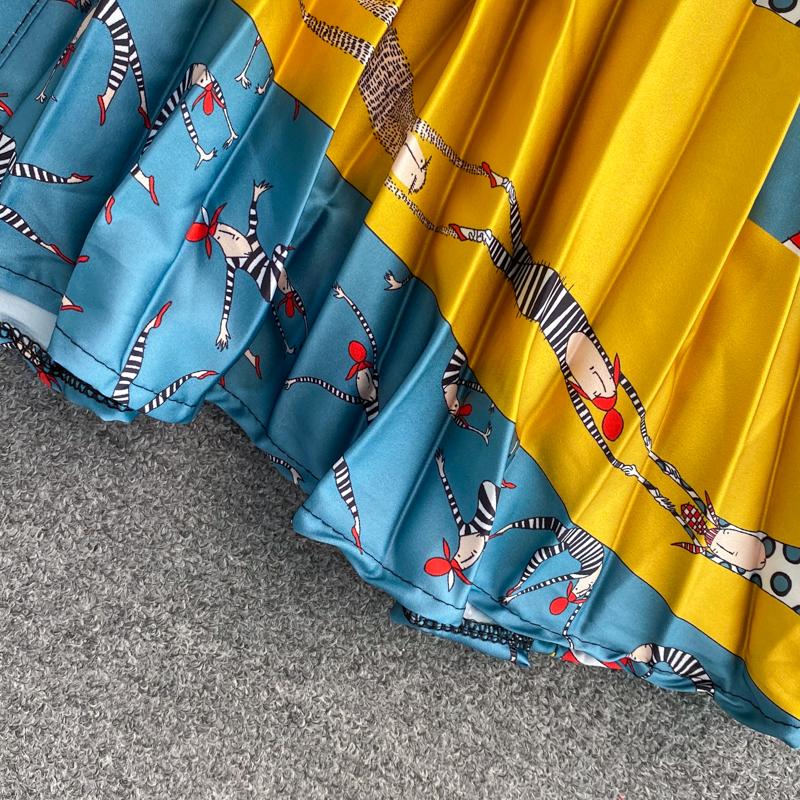 RUGOD Весна и осень популярно в Европе и Америке. Свободное атласное платье средней длины с принтом и круглым вырезом.