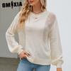 Women's Fashion Casual Solid Color Print Autumn Winter Long Sleeve O-Neck Loose Sweaters