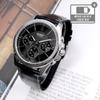 Round Fluted Bezel Silver Black Men's Fashion Leather Wristwatch