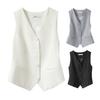 Women Formal Vest V Neck Single-breasted Sleeveless Cardigan Solid Color Loose OL Commute Office Wear Waistcoat Lady Coat